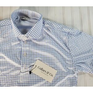 Collars and Co. NWT Short Sleeve Polo Shirt Size S Small White Blue Lines Square